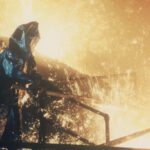 Industrial worker amidst sparks and flames