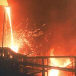 Molten metal pouring in steel mill