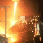 Molten metal pouring in foundry