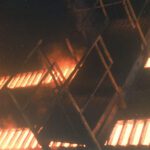 Molten metal flowing in a foundry