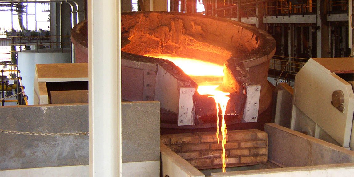 Industrial metal casting process in action