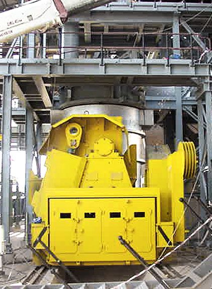 Yellow machinery in factory setting