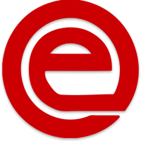 Red circular logo with lowercase "e